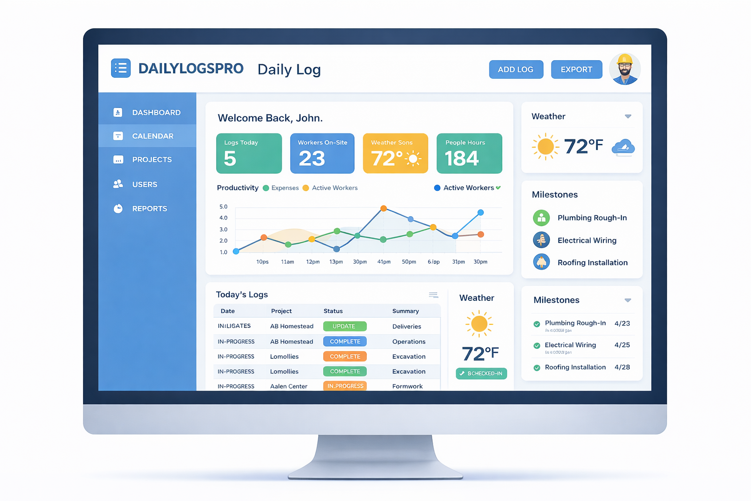 DailyLogsPro daily log dashboard preview